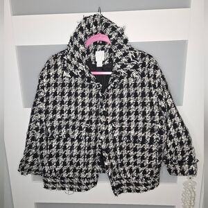 H&M Houndstooth Tweed Textured Jacket